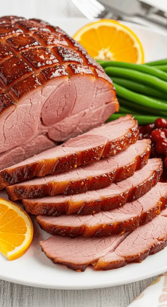 Jambon glacé à l'abricot doré brillant caramélisé fruité élégant