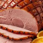 Jambon glacé pommes bourbon fumé BBQ glaçage brillant caramélisé doré