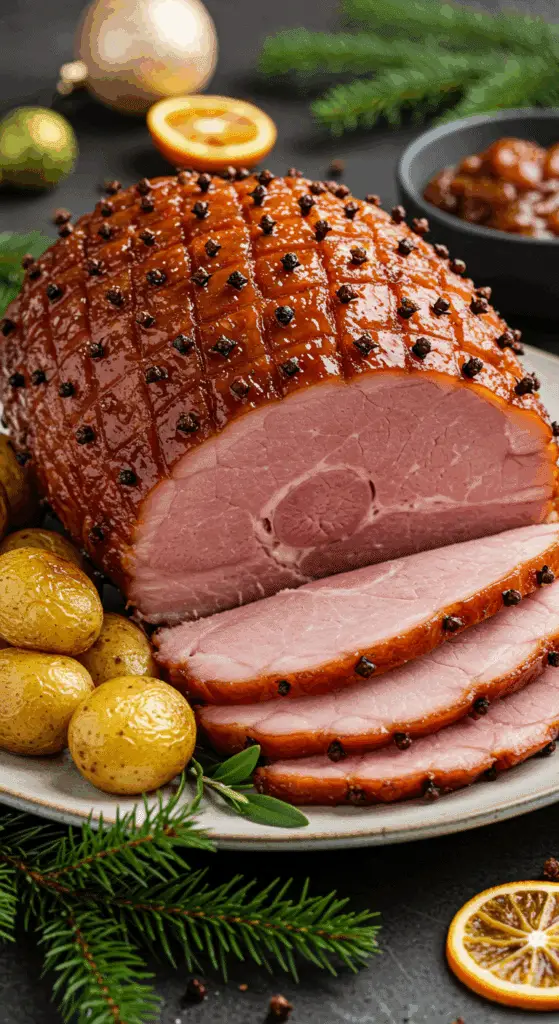 Jambon Noël à l'anglaise glacé miel clous girofle britannique élégant
