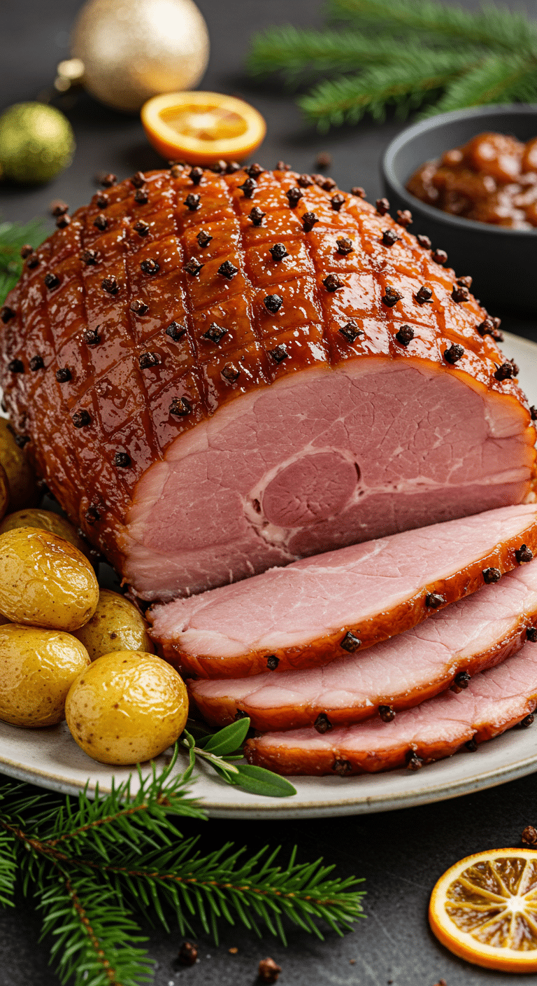 Jambon Noël à l'anglaise glacé miel clous girofle britannique élégant