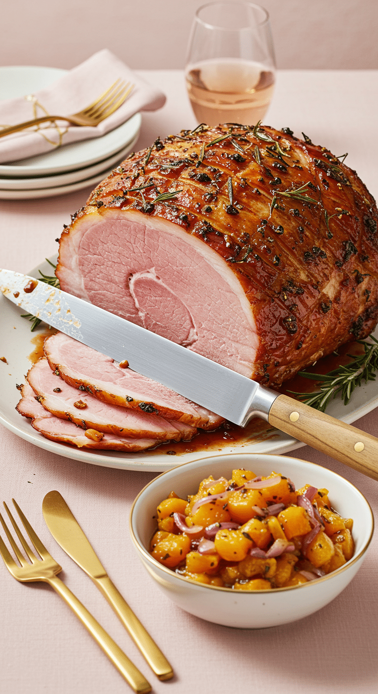 Jambon Noël chutney courge glacé miel orange caramélisé festif