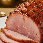 Jambon de Noël aux épices et à l'orange glacé brillant festif