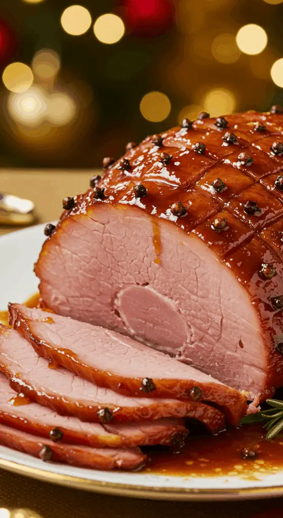 Jambon de Noël aux épices et à l'orange glacé brillant festif