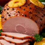 Jambon de Noël traditionnel glacé miel caramélisé brillant festif