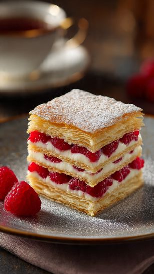 Lasagne au chocolat blanc et framboises dessert original élégant