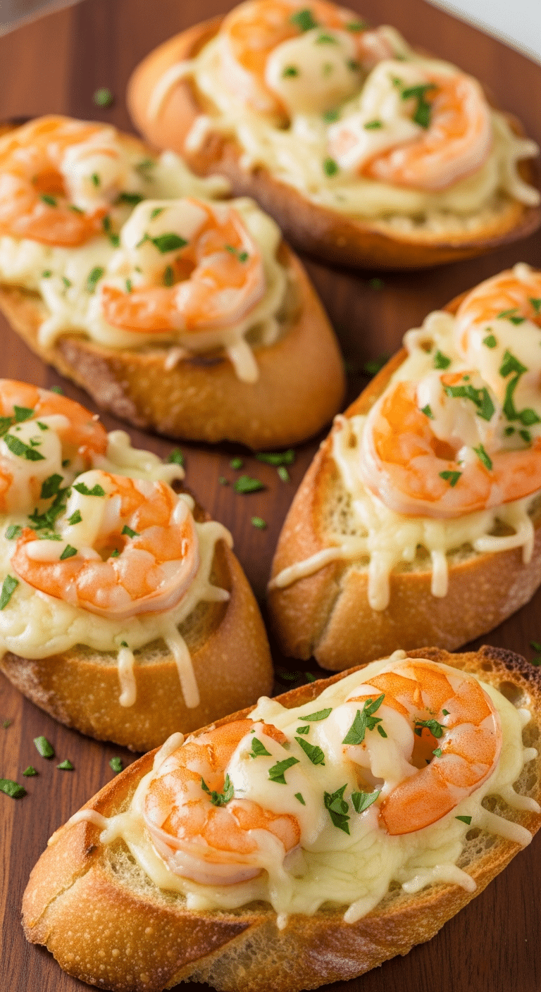 Pain à l'ail gratiné aux crevettes fromage fondu doré spécial Noël