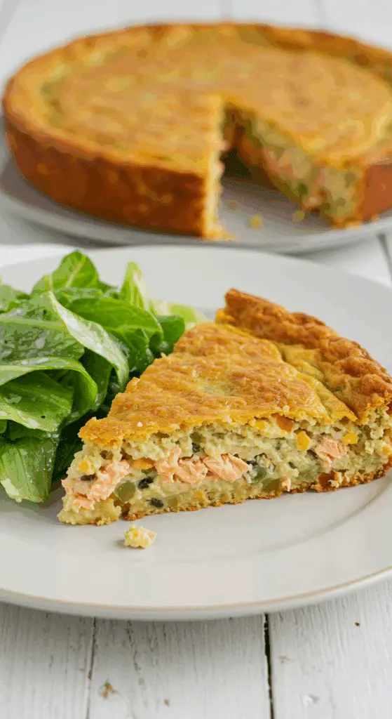 Pâté au saumon sans pâte doré avec fromage fondu et base pommes de terre