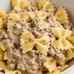 Pâtes papillon viande hachée sauce crémeuse onctueuse réconfortante