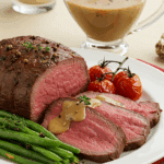 rosbeef sauce au poivre haricots verts ail dorés chic élégant