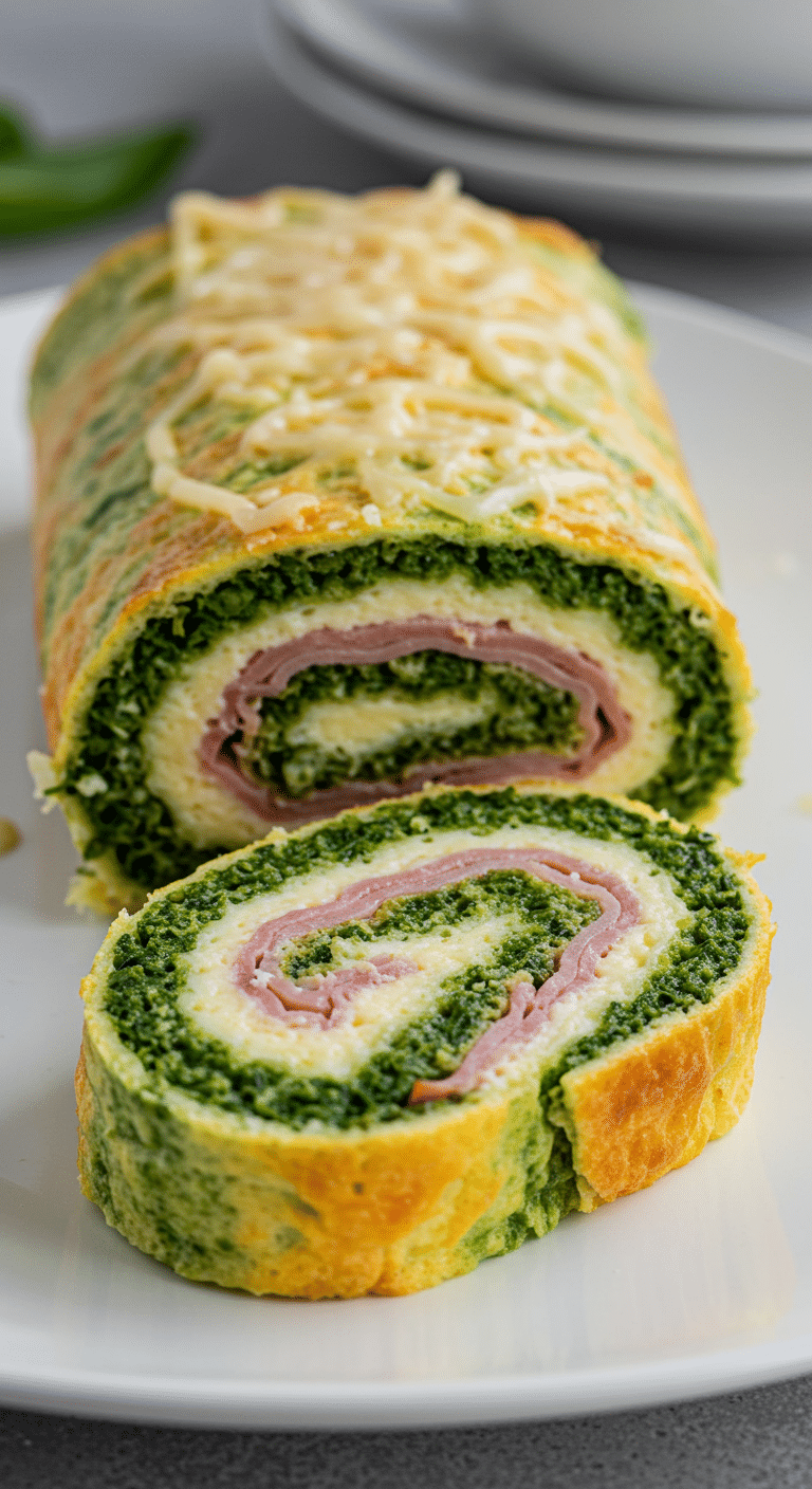 Roulé jambon épinards coupe spirale couches omelette ricotta gratinée dorée