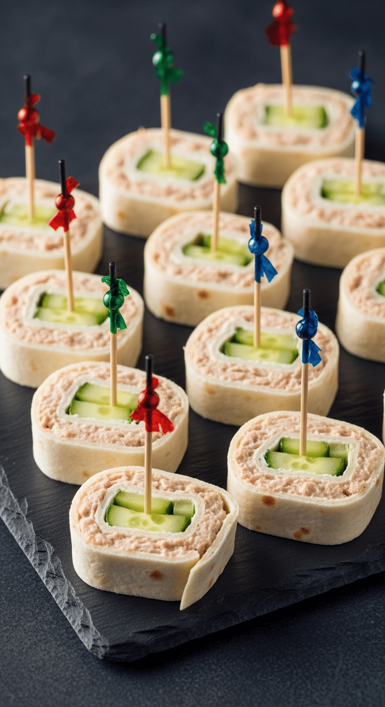 Roulé salé au thon et œufs durs tranché sur plateau blanc montrant la spirale de crème au thon