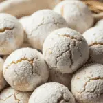 Sablés fondants au sésame et fleur d'oranger enrobés de sucre glace sur plateau marocain doré