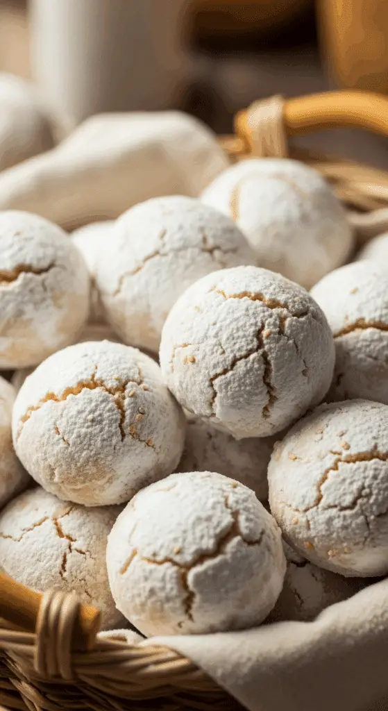 Sablés fondants au sésame et fleur d'oranger enrobés de sucre glace sur plateau marocain doré