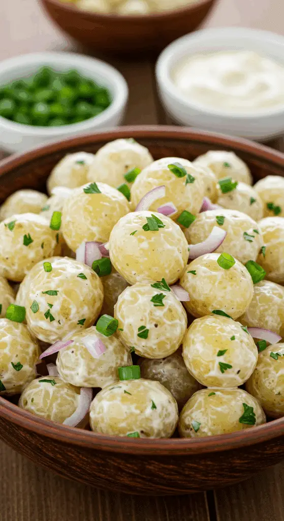 Salade crémeuse de pomme de terre avec légumes tendres et mayonnaise onctueuse