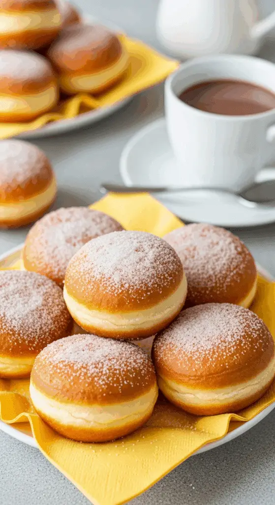 Service beignets moelleux yaourt assiette chocolat chaud goûter