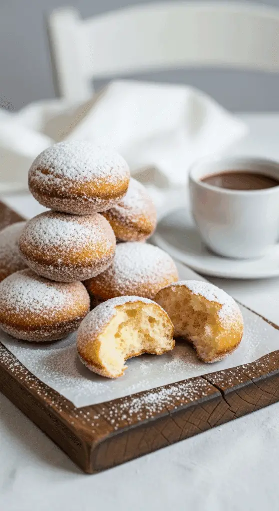 Service beignets semoule enrobés sucre texture moelleuse visible