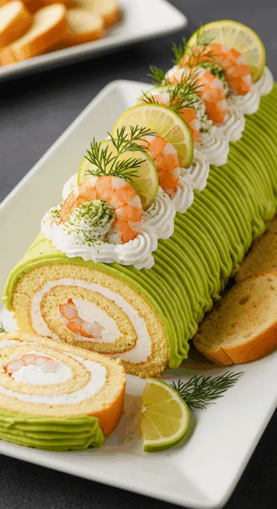 Service élégant bûche crevettes avocat plateau buffet festif