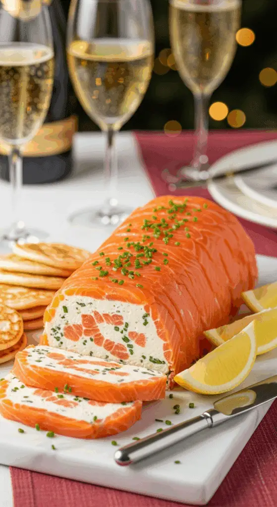 service élégant bûche saumon fromage frais table festive