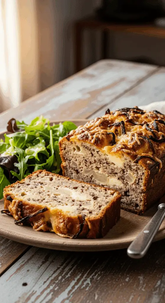 Service cake oignons caramélisés fromage tranche salade