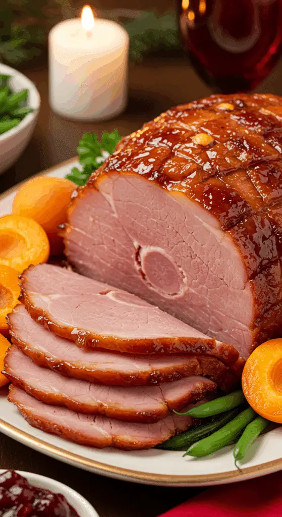 Service élégant jambon glacé abricot table raffinée sophistiquée