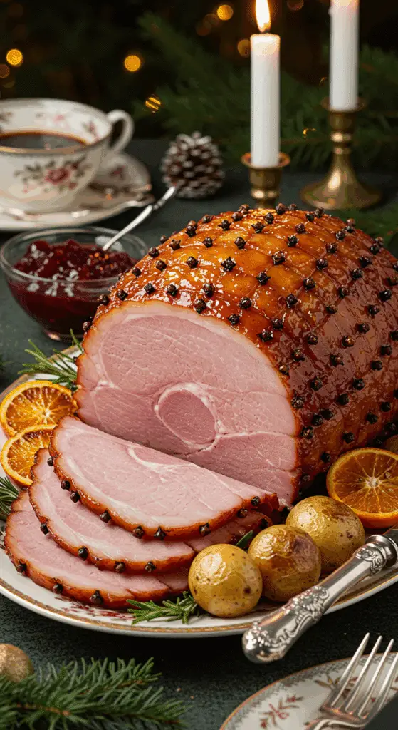 Service élégant jambon Noël anglaise table britannique raffinée festive