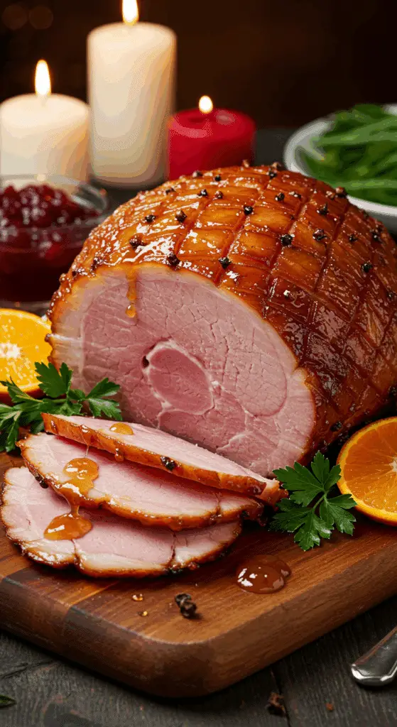 Service généreux jambon Noël table familiale festive traditionnelle conviviale