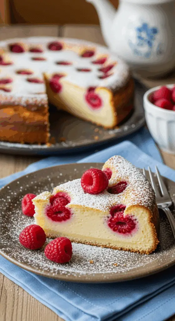 Tranche millasson framboises service rustique assiette traditionnelle