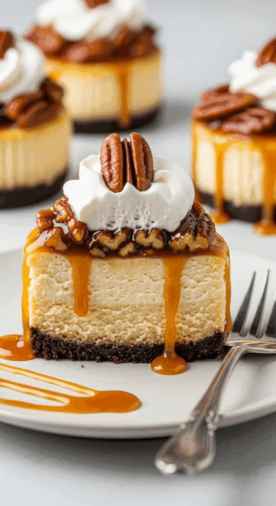 Service mini cheesecake tarte noix pécan coupe transversale élégante