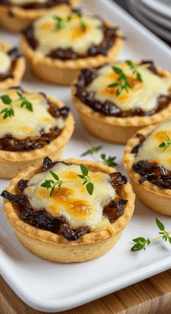 Service élégant mini-tartelettes Noël oignons comté plateau