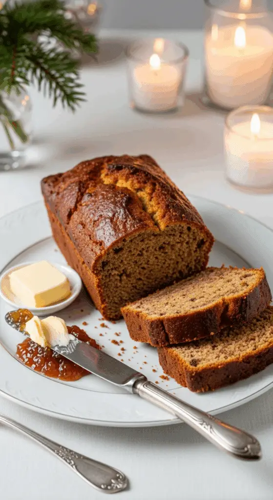 Service élégant pain d'épices Noël beurre confiture tradition