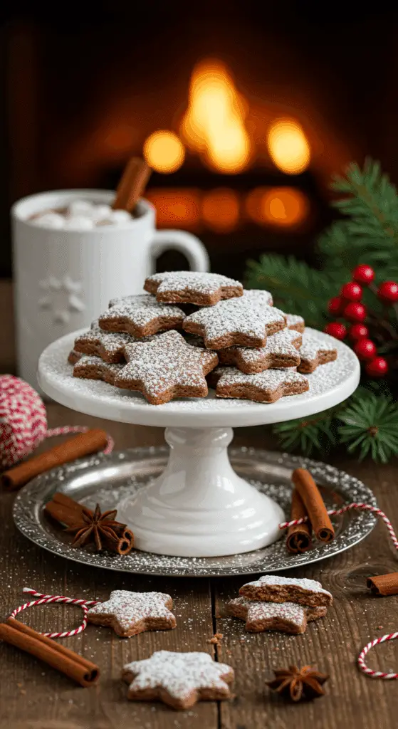 service élégant petits sablés de noël à la cannelle table festive