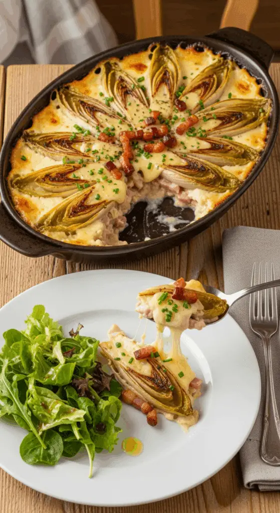 Service tartiflette endives reblochon assiette portion généreuse