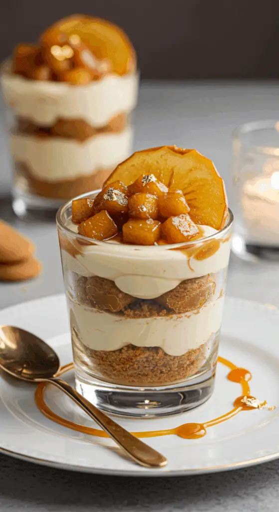 Service élégant tiramisu caramel beurre salé pommes assiette