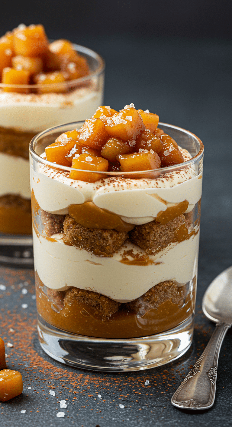 Tiramisu caramel beurre salé pommes poêlées verrine élégante