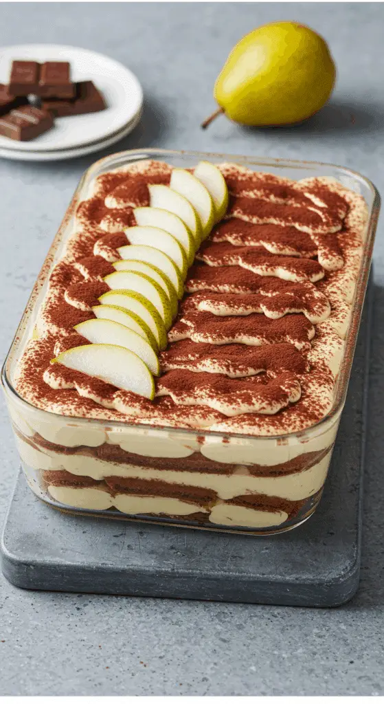 Tiramisu chocolat poires ganache mascarpone couches élégantes