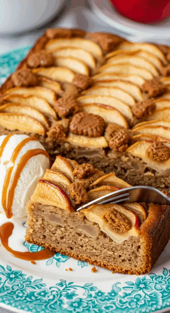 Tranche fondant pommes spéculoos service glace vanille élégante