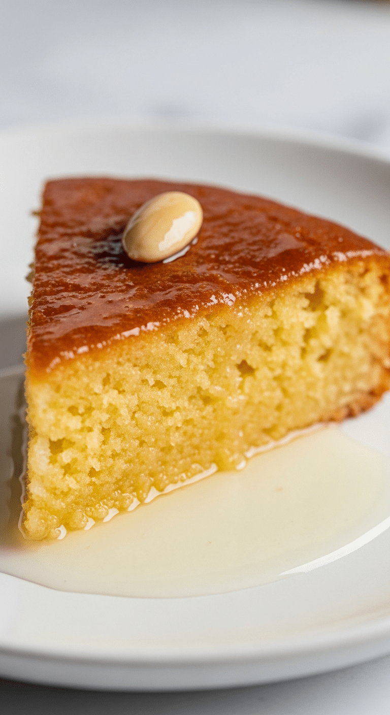Basboussa au yaourt et fleur d'oranger imbibée sirop dorée avec amandes