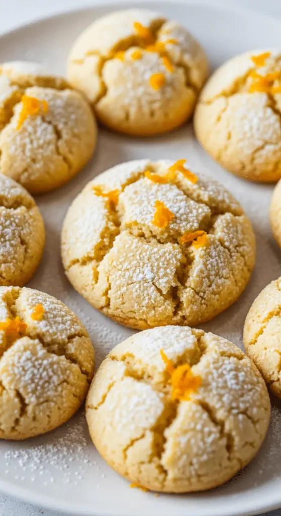 Biscuits moelleux Noël orange craquelés sucre glace blanc fissures spectaculaires