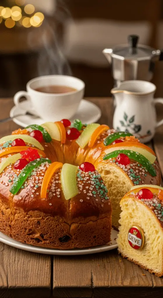 Brioche rois provençale couronne dorée fruits confits colorés