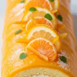 Bûche clémentine orange velours floquée élégante Noël moderne