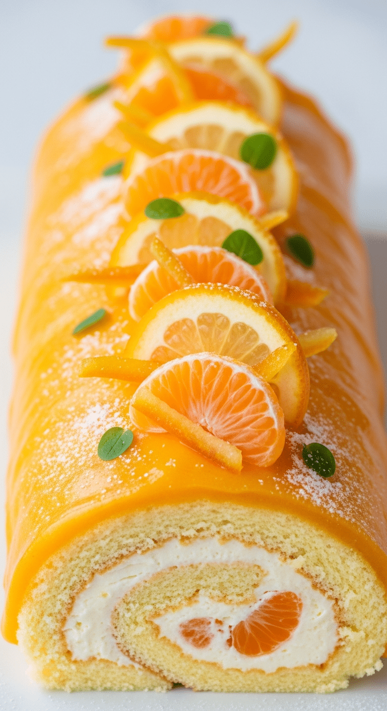Bûche clémentine orange velours floquée élégante Noël moderne