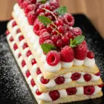 Bûche mascarpone framboise sans cuisson élégante couches visibles Noël