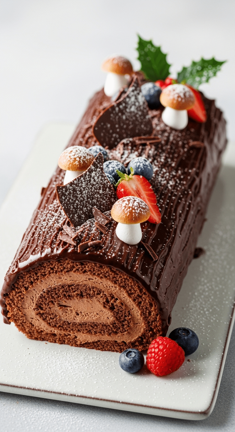 Bûche roulée chocolat classique ganache texture écorce traditionnelle