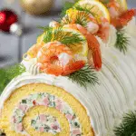 Bûche salée Noël crevettes saumon fumé décoration élégante sophistiquée