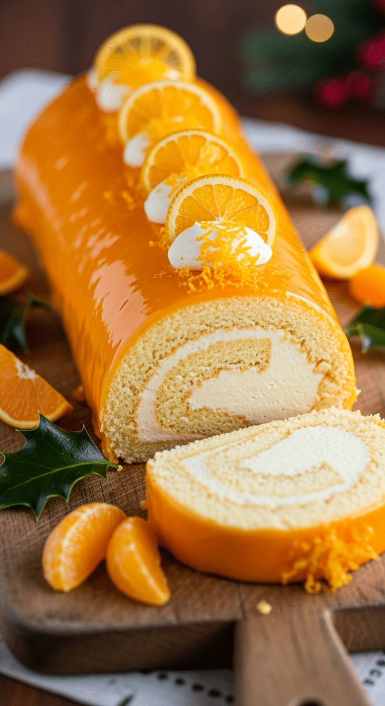 Bûche vanille orange élégante mousse légère décoration festive