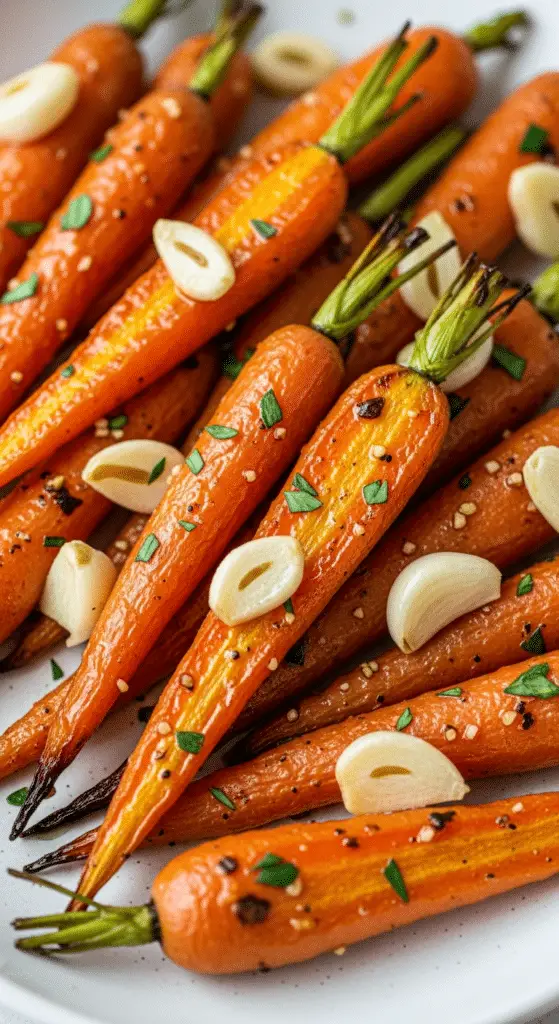 Carottes rôties au miel et à l'ail caramélisées dorées