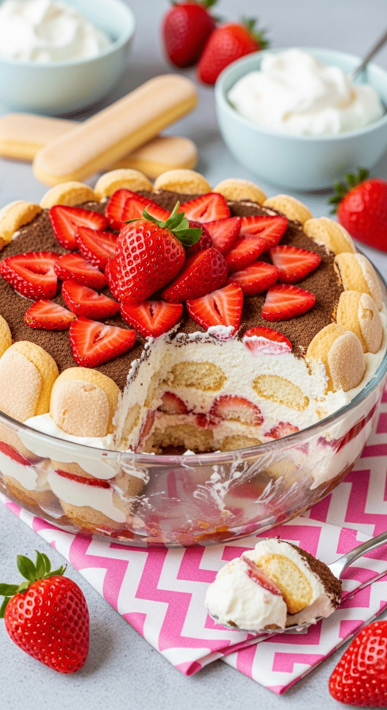 Charlotte fraises façon tiramisu élégante mascarpone rosace fraises