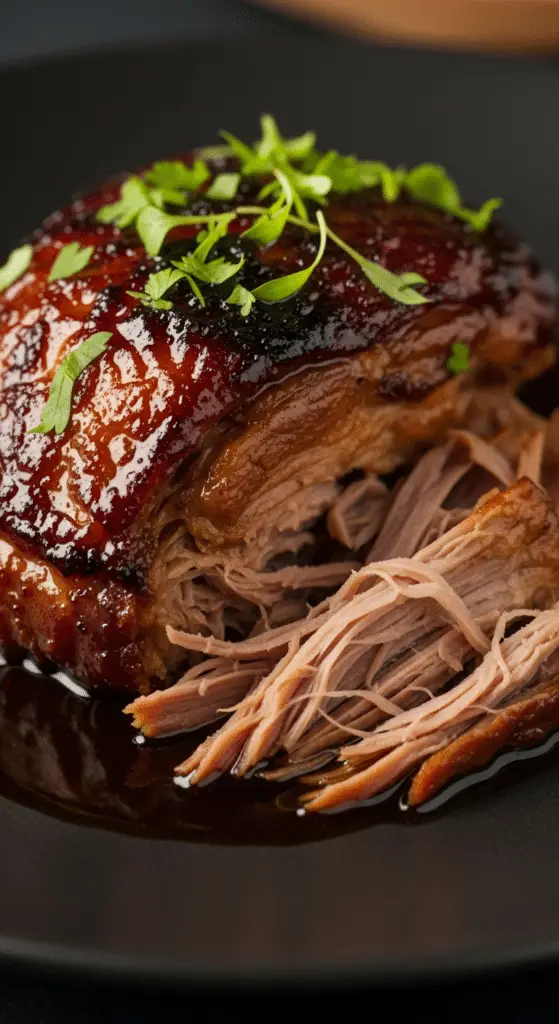 Cochon confit qui fond en bouche ultra-tendre sauce brillante
