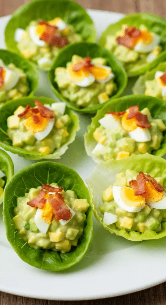 Coupelles laitue avocat œufs durs lardons croustillants entrée légère