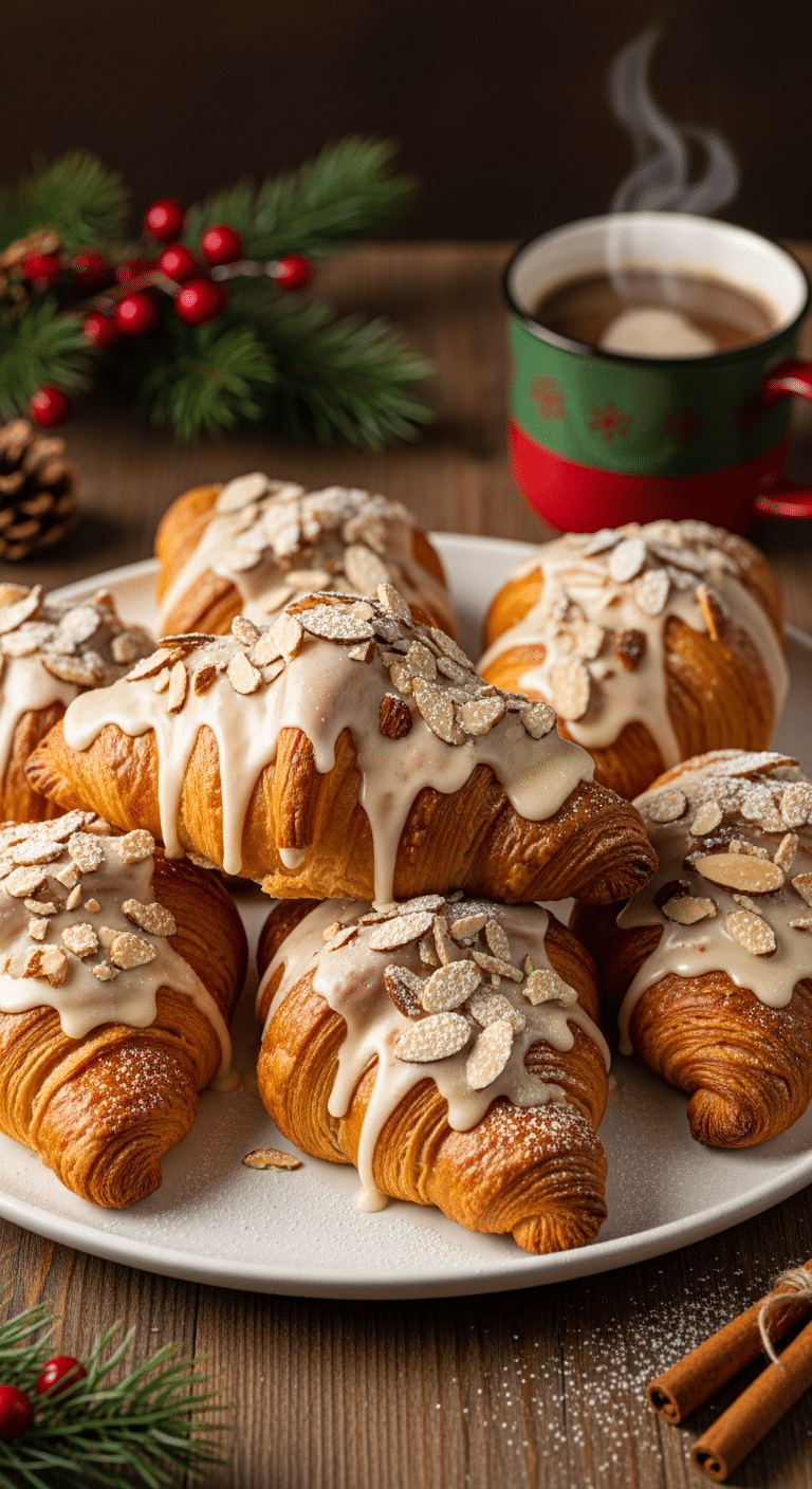Croissants de Noël vanille et amande traditionnels saupoudrés sucre glace